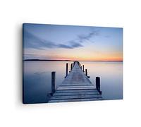Moderne Impression sur Toile Coucher de soleil lac eau pont Image Tableau Decoration Murale 70x50cm Deco Cadre Décoration Salon Chambre Horizontal Tableaux Decoratifs Muraux Art Wall AA70x50-2508