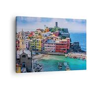 Moderne Impression sur Toile Couleurs Bâtiments Italie Image Tableau Decoration Murale 70x50cm Deco Cadre Décoration Salon Chambre Cuisine Horizontal Tableaux Decoratifs Muraux Art Wall AA70x50-5015
