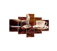 Moderne Impression sur Toile Coupe Graines Café Image Tableau Decoration Murale 125x70cm Deco Cadre Décoration Salon Chambre Triptyque 5 parties Tableaux Decoratifs Muraux Art Wall EA125x70-0158