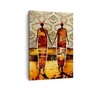 Moderne Impression sur Toile Couple afrique désert folklore Image Tableau Decoration Murale 50x70cm Deco Cadre Salon Chambre Cuisine Vertical Petit Tableaux Decoratifs Muraux Art Wall PA50x70-0659