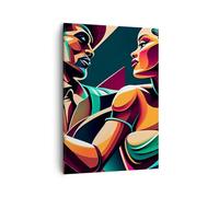 Moderne Impression sur Toile Cubisme Couple Danse Image Tableau Decoration Murale 50x70cm Deco Cadre Salon Chambre Cuisine Vertical Petit Tableaux Decoratifs Muraux Art Wall Decor Design PA50x70-5797