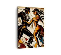 Moderne Impression sur Toile Cubisme Danse Couple Image Tableau Decoration Murale 50x70cm Deco Cadre Salon Chambre Cuisine Vertical Petit Tableaux Decoratifs Muraux Art Wall Decor Design PA50x70-5831