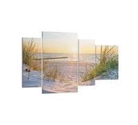 Moderne Impression sur Toile dune plage mer Image Tableau Decoration Murale 120x70cm Deco Cadre Décoration Salon Chambre Triptyque 4 parties Grand Tableaux Decoratifs Muraux Art Wall DL120x70-3989