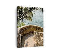 Moderne Impression sur Toile Escaliers Descente Mer Image Tableau Decoration Murale 50x70cm Deco Cadre Salon Chambre Cuisine Vertical Petit Tableaux Decoratifs Muraux Art Wall Decor PA50x70-6216