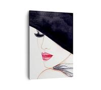 Moderne Impression sur Toile Femme Lèvres Chapeau élégance Image Tableau Decoration Murale 50x70cm Deco Cadre Salon Chambre Cuisine Vertical Petit Tableaux Decoratifs Muraux Art Wall PA50x70-2947