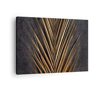 Moderne Impression sur Toile Feuille Or Noir Image Tableau Decoration Murale 70x50cm Deco Cadre Décoration Salon Chambre Cuisine Horizontal Tableaux Decoratifs Muraux Art Wall Decor AA70x50-5091