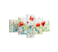 Moderne Impression sur Toile Fleurs Prairie feuille nature Image Tableau Decoration Murale 125x70cm Deco Décoration Salon Chambre Triptyque 5 parties Tableaux Decoratifs Muraux Art Wall EA125x70-3076