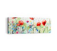 Moderne Impression sur Toile Fleurs Prairie feuille nature Image Tableau Decoration Murale 90x30cm Deco Cadre Décoration Salon Chambre Panoramique Tableaux Decoratifs Muraux Art Wall AB90x30-3076