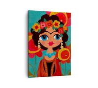 Moderne Impression sur Toile Frida Fleurs Coloré Image Tableau Decoration Murale 50x70cm Deco Cadre Salon Chambre Cuisine Vertical Petit Tableaux Decoratifs Muraux Art Wall Decor Design PA50x70-6092