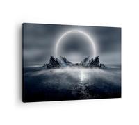 Moderne Impression sur Toile Futurisme Tempête Lune Image Tableau Decoration Murale 70x50cm Deco Cadre Décoration Salon Chambre Cuisine Horizontal Tableaux Decoratifs Muraux Art Wall AA70x50-5372