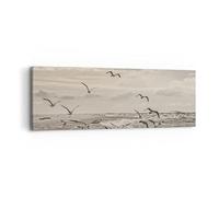 Moderne Impression sur Toile Goélands Côte Boho Image Tableau Decoration Murale 90x30cm Deco Cadre Décoration Salon Chambre Cuisine Panoramique Tableaux Decoratifs Muraux Art Wall Decor AB90x30-4723