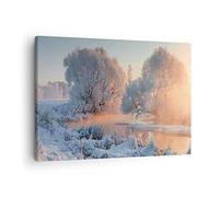 Moderne Impression sur Toile hiver neige rivière Image Tableau Decoration Murale 70x50cm Deco Cadre Décoration Salon Chambre Cuisine Horizontal Tableaux Decoratifs Muraux Art Wall Decor AA70x50-4108