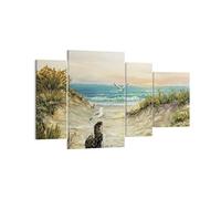 Moderne Impression sur Toile Impressionnisme Mouettes Côte Image Tableau Decoration Murale 120x70cm Deco Décoration Salon Chambre Triptyque 4 parties Tableaux Decoratifs Muraux Art Wall DL120x70-4602