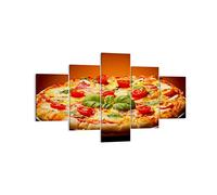 Moderne Impression sur Toile Italia pizza tradition nourriture Image Tableau Decoration Murale 125x70cm Décoration Salon Chambre Triptyque 5 parties Tableaux Decoratifs Muraux Art Wall EA125x70-2717