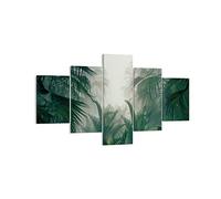 Moderne Impression sur Toile Jungle Feuilles Palmiers Image Tableau Decoration Murale 125x70cm Deco Décoration Salon Chambre Triptyque 5 parties Tableaux Decoratifs Muraux Art Wall EA125x70-4504