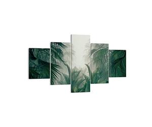 Moderne Impression sur Toile Jungle Feuilles Palmiers Image Tableau Decoration Murale 125x70cm Deco Décoration Salon Chambre Triptyque 5 parties Tableaux Decoratifs Muraux Art Wall EA125x70-4504