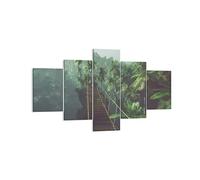 Moderne Impression sur Toile jungle palmier pont Image Tableau Decoration Murale 125x70cm Deco Cadre Décoration Salon Chambre Triptyque 5 parties Tableaux Decoratifs Muraux Art Wall EA125x70-3674