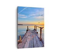 Moderne Impression sur Toile Lac nature pont oiseaux Image Tableau Decoration Murale 50x70cm Deco Cadre Salon Chambre Cuisine Vertical Petit Tableaux Decoratifs Muraux Art Wall Decor PA50x70-2402