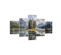 Moderne Impression sur Toile Lac Paysage Nature Image Tableau Decoration Murale 125x70cm Deco Cadre Décoration Salon Chambre Triptyque 5 parties Tableaux Decoratifs Muraux Art Wall EA125x70-4133