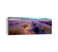 Moderne Impression sur Toile Lavande Horizon Paysage Image Tableau Decoration Murale 140x50cm Deco Cadre Décoration Salon Chambre Panoramique Grand Tableaux Decoratifs Muraux Art Wall AB140x50-5812