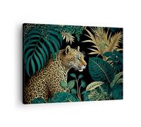 Moderne Impression sur Toile Léopard Jungle Tropical Image Tableau Decoration Murale 70x50cm Deco Cadre Décoration Salon Chambre Cuisine Horizontal Tableaux Decoratifs Muraux Art Wall AA70x50-5720