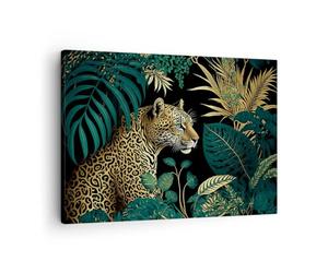 Moderne Impression sur Toile Léopard Jungle Tropical Image Tableau Decoration Murale 70x50cm Deco Cadre Décoration Salon Chambre Cuisine Horizontal Tableaux Decoratifs Muraux Art Wall AA70x50-5720