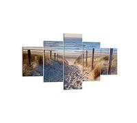 Moderne Impression sur Toile mer plage dune Image Tableau Decoration Murale 125x70cm Deco Cadre Décoration Salon Chambre Cuisine Triptyque 5 parties Tableaux Decoratifs Muraux Art Wall EA125x70-3612