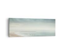 Moderne Impression sur Toile Mer Plage Marcher Image Tableau Decoration Murale 140x50cm Deco Cadre Décoration Salon Chambre Cuisine Panoramique Grand Tableaux Decoratifs Muraux Art Wall AB140x50-5931