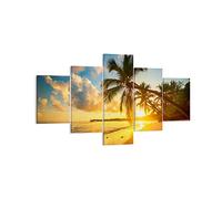 Moderne Impression sur Toile mer plage palmier Image Tableau Decoration Murale 125x70cm Deco Cadre Décoration Salon Chambre Triptyque 5 parties Tableaux Decoratifs Muraux Art Wall EA125x70-3922