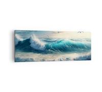 Moderne Impression sur Toile Mer Vagues Bord De Mer Image Tableau Decoration Murale 140x50cm Deco Cadre Décoration Salon Chambre Panoramique Grand Tableaux Decoratifs Muraux Art Wall AB140x50-5780