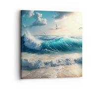 Moderne Impression sur Toile Mer Vagues Bord De Mer Image Tableau Decoration Murale 30x30cm Deco Cadre Décoration Salon Chambre Cuisine Carré Tableaux Decoratifs Muraux Art Wall Decor AC30x30-5780