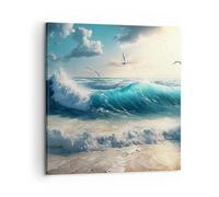 Moderne Impression sur Toile Mer Vagues Bord De Mer Image Tableau Decoration Murale 60x60cm Deco Cadre Décoration Salon Chambre Cuisine Carré Grand Tableaux Decoratifs Muraux Art Wall AC60x60-5780