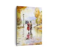 Moderne Impression sur Toile Météo pluie automne parc Image Tableau Decoration Murale 50x70cm Deco Cadre Salon Chambre Cuisine Vertical Petit Tableaux Decoratifs Muraux Art Wall Decor PA50x70-2914
