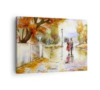 Moderne Impression sur Toile Météo pluie automne parc Image Tableau Decoration Murale 70x50cm Deco Cadre Décoration Salon Chambre Cuisine Horizontal Tableaux Decoratifs Muraux Art Wall AA70x50-2914
