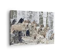 Moderne Impression sur Toile Meute Loups Hiver Image Tableau Decoration Murale 70x50cm Deco Cadre Décoration Salon Chambre Cuisine Horizontal Tableaux Decoratifs Muraux Art Wall Decor AA70x50-4357