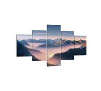 Moderne Impression sur Toile Montagnes Nuages Brouillard Image Tableau Decoration Murale 125x70cm Deco Décoration Salon Chambre Triptyque 5 parties Tableaux Decoratifs Muraux Art Wall EA125x70-5004