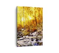 Moderne Impression sur Toile montagnes ruisseau eau Image Tableau Decoration Murale 50x70cm Deco Cadre Salon Chambre Cuisine Vertical Petit Tableaux Decoratifs Muraux Art Wall Decor PA50x70-3717