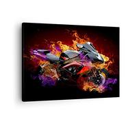Moderne Impression sur Toile Moto feu abstraction Image Tableau Decoration Murale 70x50cm Deco Cadre Décoration Salon Chambre Cuisine Horizontal Tableaux Decoratifs Muraux Art Wall Decor AA70x50-0177