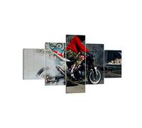 Moderne Impression sur Toile Moto motocycliste graffiti Image Tableau Decoration Murale 125x70cm Deco Décoration Salon Chambre Triptyque 5 parties Tableaux Decoratifs Muraux Art Wall EA125x70-2265