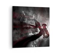 Moderne Impression sur Toile Musicien Saxophoniste Noir Image Tableau Decoration Murale 60x60cm Deco Cadre Décoration Salon Chambre Carré Grand Tableaux Decoratifs Muraux Art Wall AC60x60-4276