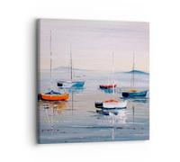 Moderne Impression sur Toile Nautique Voiliers Bord De Mer Image Tableau Decoration Murale 30x30cm Deco Cadre Décoration Salon Chambre Cuisine Carré Tableaux Decoratifs Muraux Art Wall AC30x30-6026