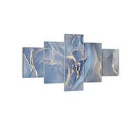 Moderne Impression sur Toile Or bleu peinture Image Tableau Decoration Murale 125x70cm Deco Cadre Décoration Salon Chambre Triptyque 5 parties Tableaux Decoratifs Muraux Art Wall EA125x70-5029