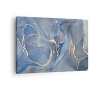 Moderne Impression sur Toile Or bleu peinture Image Tableau Decoration Murale 70x50cm Deco Cadre Décoration Salon Chambre Cuisine Horizontal Tableaux Decoratifs Muraux Art Wall Decor AA70x50-5029