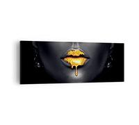 Moderne Impression sur Toile Or Bouche Noir Image Tableau Decoration Murale 140x50cm Deco Cadre Décoration Salon Chambre Cuisine Panoramique Grand Tableaux Decoratifs Muraux Art Wall AB140x50-4460