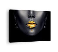 Moderne Impression sur Toile Or Bouche Noir Image Tableau Decoration Murale 70x50cm Deco Cadre Décoration Salon Chambre Cuisine Horizontal Petit Tableaux Decoratifs Muraux Art Wall Decor AA70x50-4460