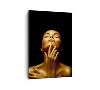 Moderne Impression sur Toile Or Femme Pièce Image Tableau Decoration Murale 50x70cm Deco Cadre Salon Chambre Cuisine Vertical Petit Tableaux Decoratifs Muraux Art Wall Decor Design PA50x70-4573