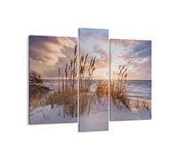 Moderne Impression sur Toile Ouest sur la plage Image Tableau Decoration Murale 95x80cm Deco Cadre Décoration Salon Chambre Triptyque 3 parties Grand Tableaux Decoratifs Muraux Art Wall CB95x80-4710