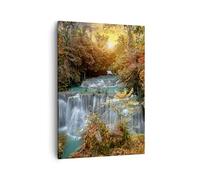 Moderne Impression sur Toile parc cascade eau Image Tableau Decoration Murale 50x70cm Deco Cadre Salon Chambre Cuisine Vertical Petit Tableaux Decoratifs Muraux Art Wall Decor Design PA50x70-3995