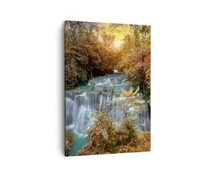 Moderne Impression sur Toile parc cascade eau Image Tableau Decoration Murale 50x70cm Deco Cadre Salon Chambre Cuisine Vertical Petit Tableaux Decoratifs Muraux Art Wall Decor Design PA50x70-3995