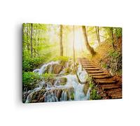 Moderne Impression sur Toile parc cascade eau Image Tableau Decoration Murale 70x50cm Deco Cadre Décoration Salon Chambre Cuisine Horizontal Tableaux Decoratifs Muraux Art Wall Decor AA70x50-3639